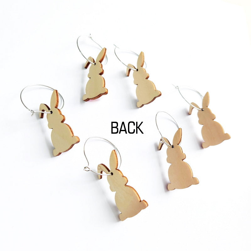 Wholesale Easter cute print spring flowers leopard print egg fur ball tail rabbit earrings